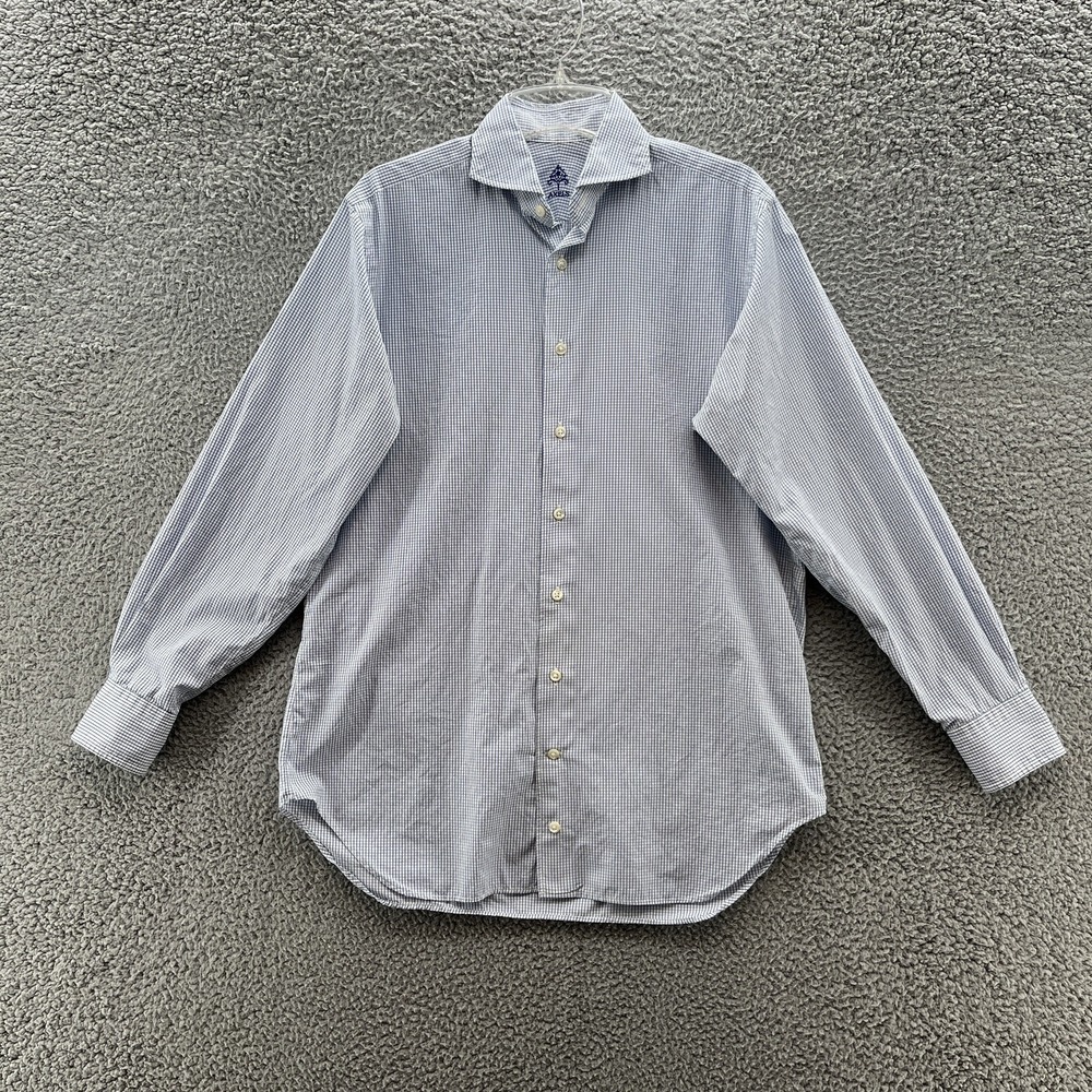 AXELS Vail Shirt Mens Medium White Blue Windowpane Cotton Button Up Dress